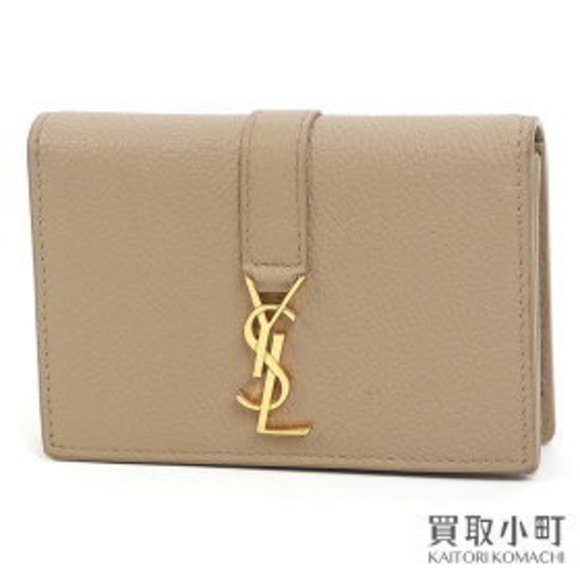 Saint Laurent Yves YSL Business Case Leather Holder Monogram Beige - Picture 1 of 7